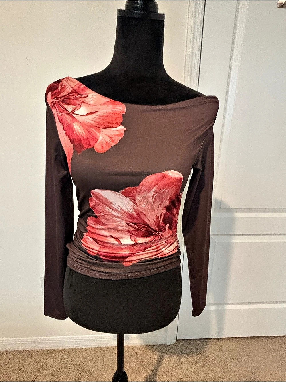 Madden Girl Floral Long-Sleeve Top – Size M, Fits Small